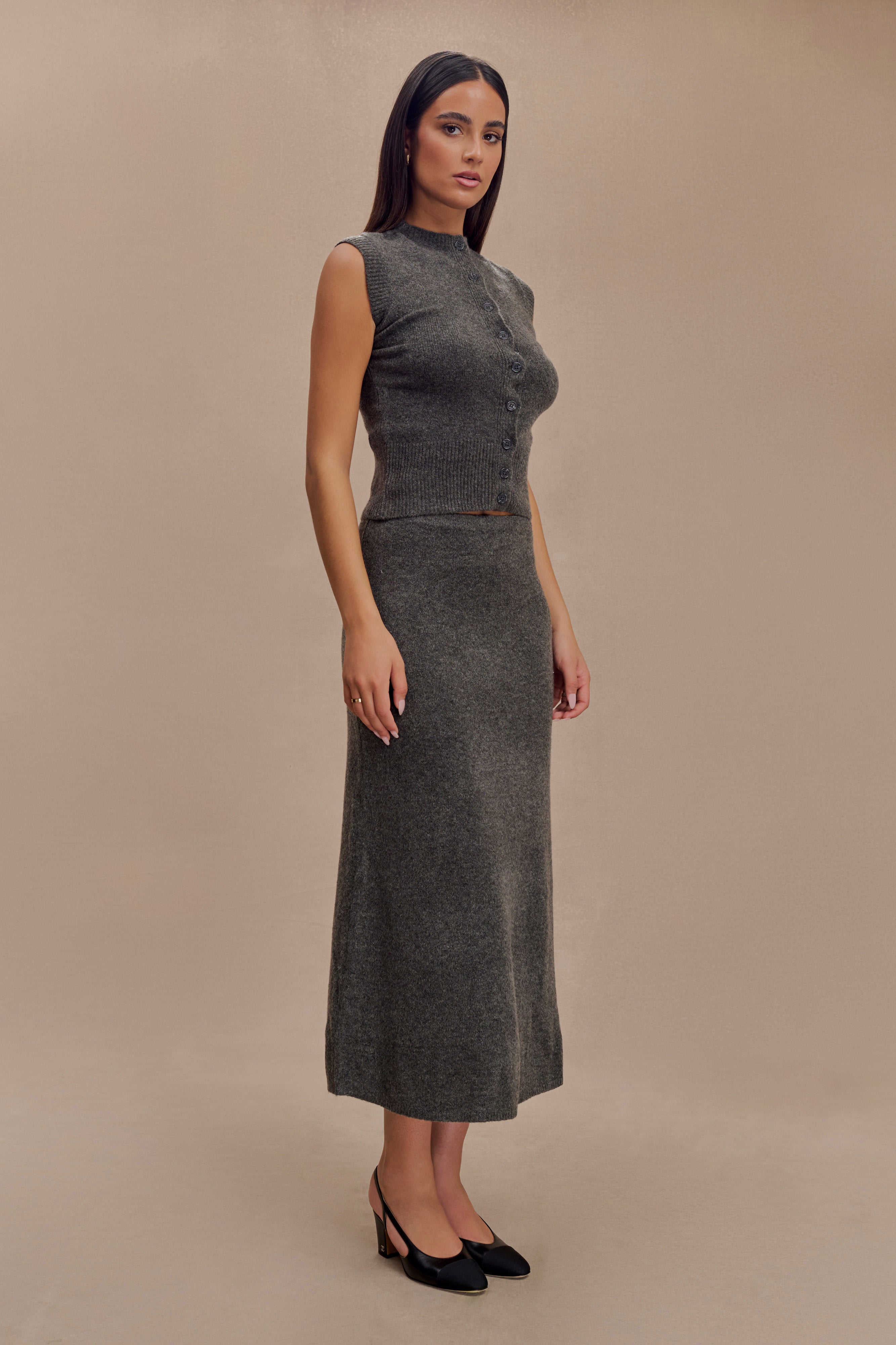 Vivica Knit Maxi Skirt - Charcoal Marle
